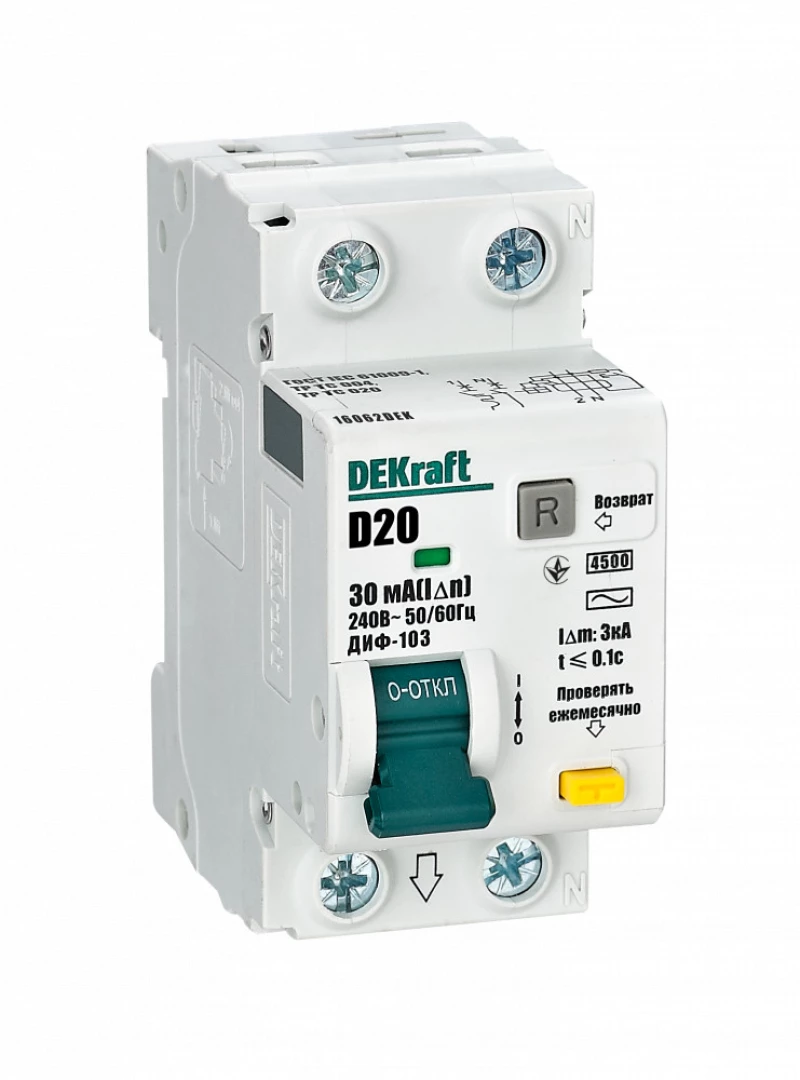   () Dekraft -103 - 1P+N - 20A - AC - 30mA -  D - 4.5kA