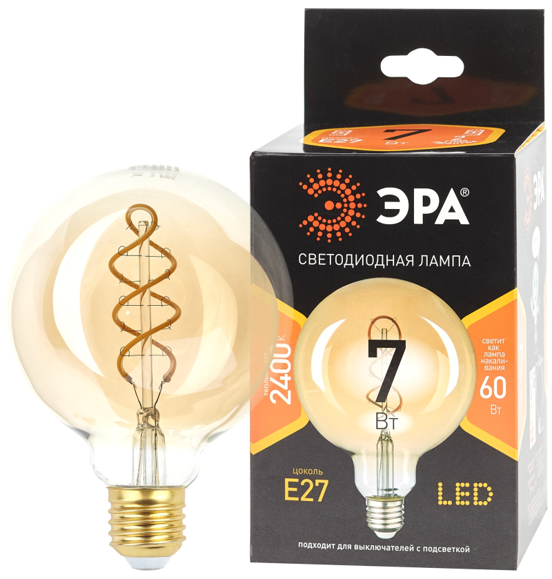    F-LED G95-7W-824-E27 spiral gold E27 / 27 7      