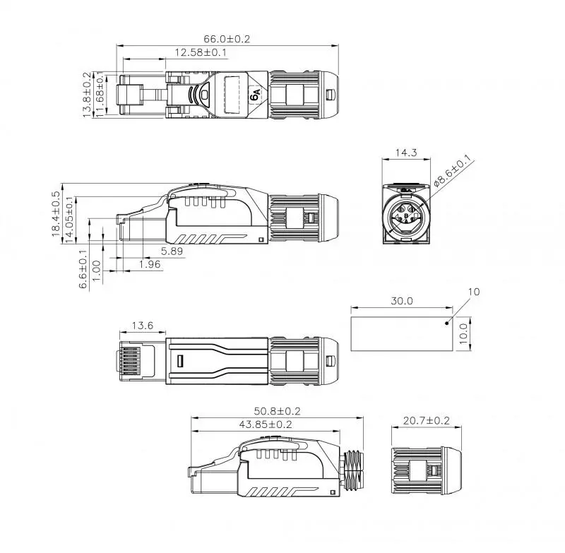 Hyperline PLUE-8P8C-S-C6A-SH-BK    RJ-45 (8P8C)   ,   , toolless,  6A, ,  , 