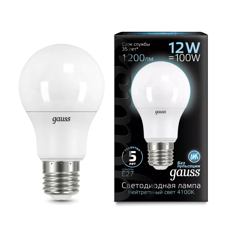  Gauss LED A60 globe 12W E27 4100K 1/10/40