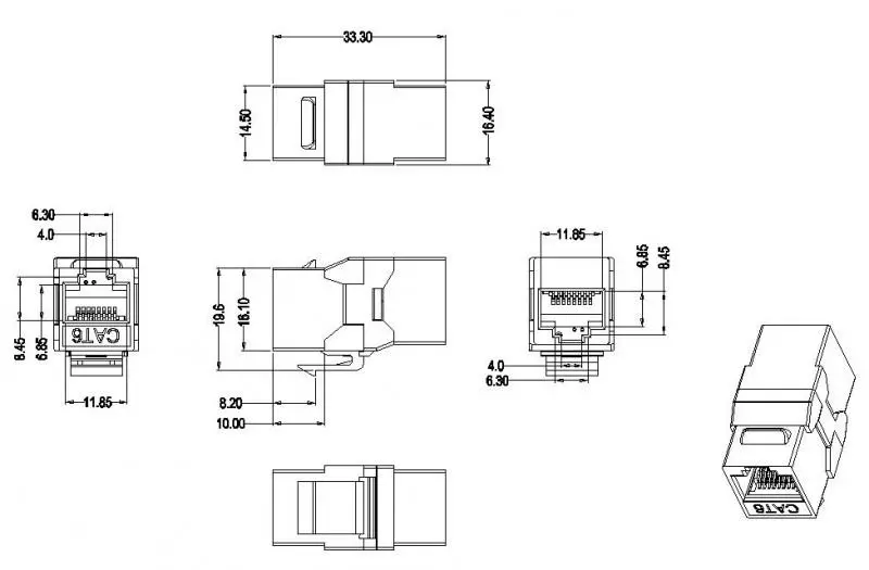 Hyperline CA2-KJ-C6-BK   (coupler), RJ-45(8P8C)  Keystone Jack,  6, 4 , 