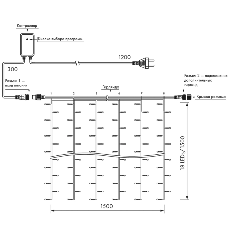   ARD-CURTAIN-HOME-1500x1500-CLEAR-144LED White (230V, 6W)