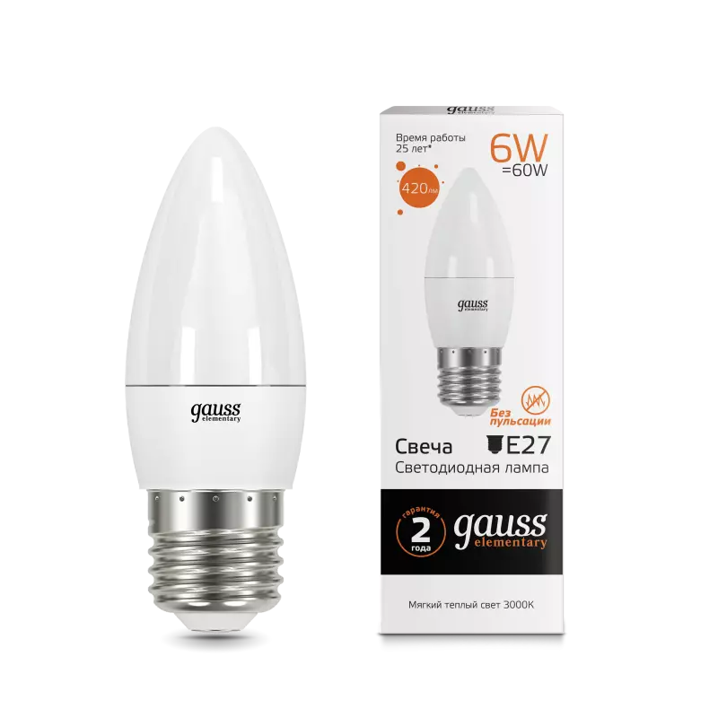  Gauss LED Elementary Candle 6W E27 2700K 1/10/50