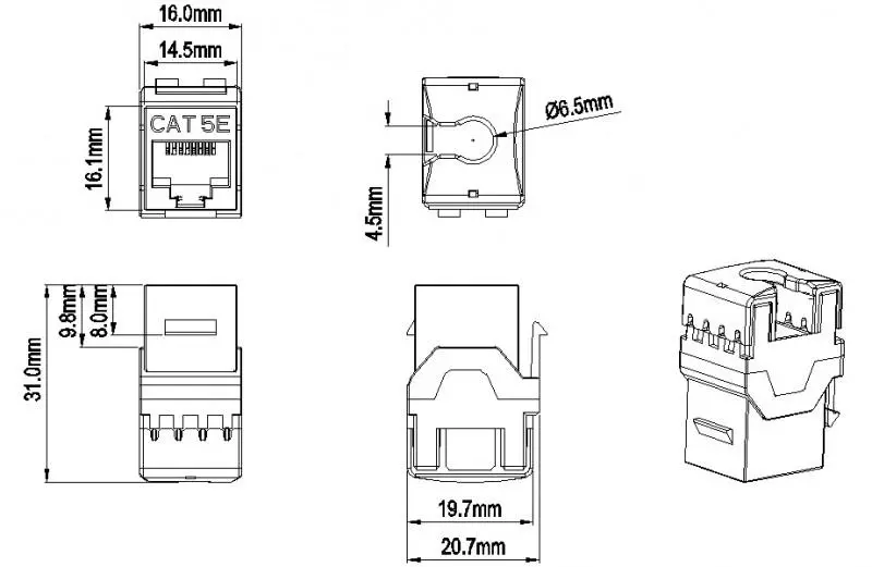 Hyperline KJ8-8P8C-C5e-180-GY  Keystone Jack RJ-45(8P8C),  5e,  180 , 