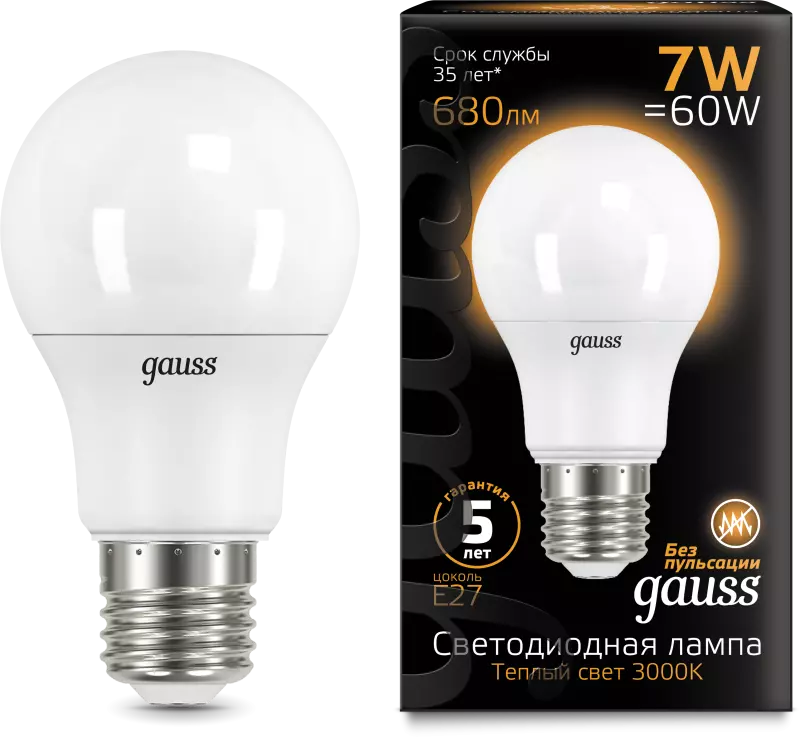  Gauss LED A60 E27 7W 2700K