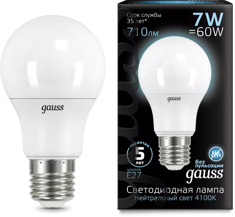  Gauss LED A60 E27 7W 4100K