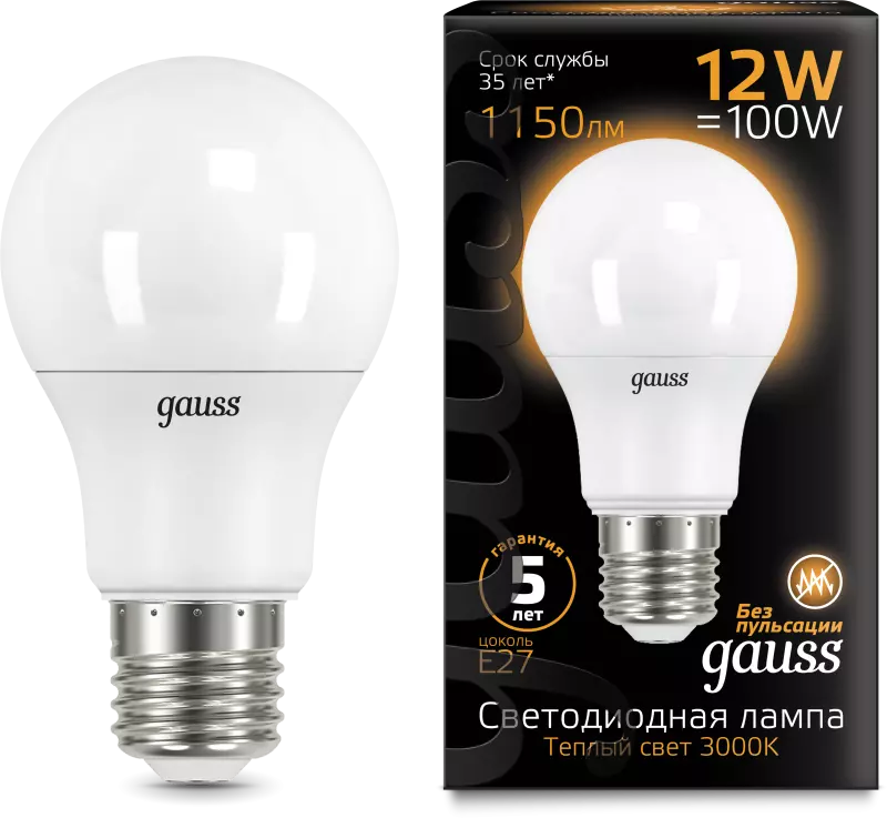  Gauss LED A60 globe 12W E27 2700K 1/10/40