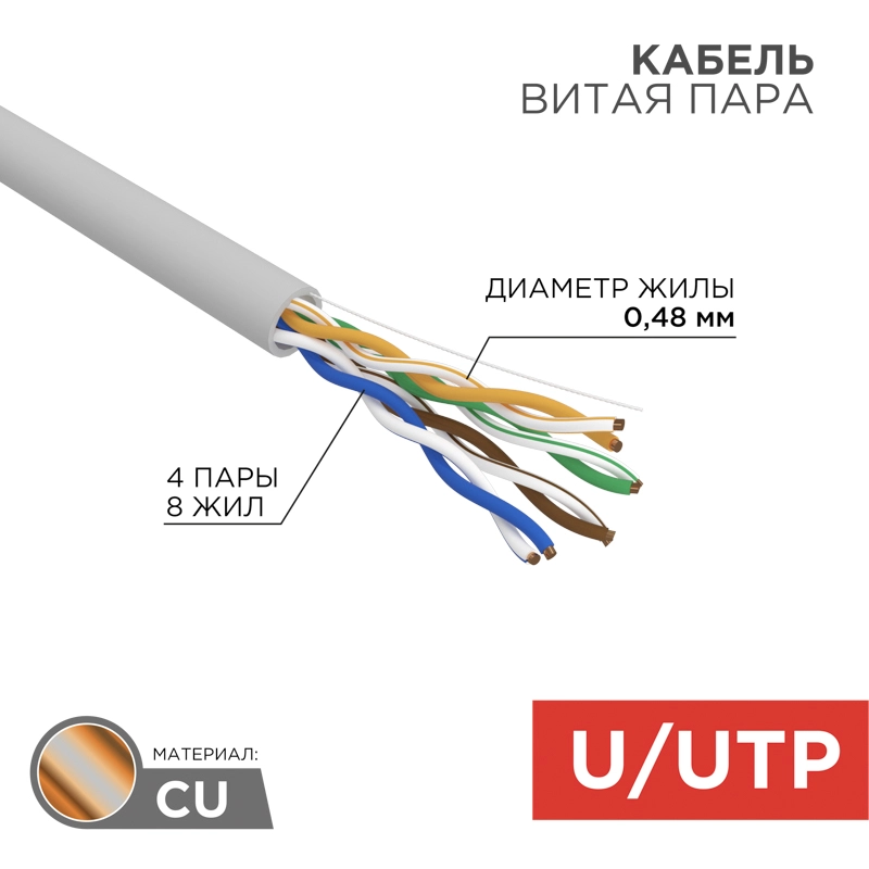 REXANT LIGHT    U/UTP,  5e, ZH ()-HF, 4PR, 24AWG, , , 305  Rexant