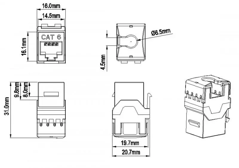 Hyperline KJ8-8P8C-C6-180-GN  Keystone Jack RJ-45(8P8C),  6,  180 , 