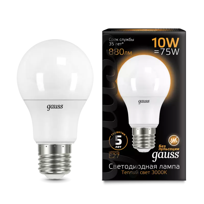  Gauss LED A60 10W E27 3000K 1/10/50