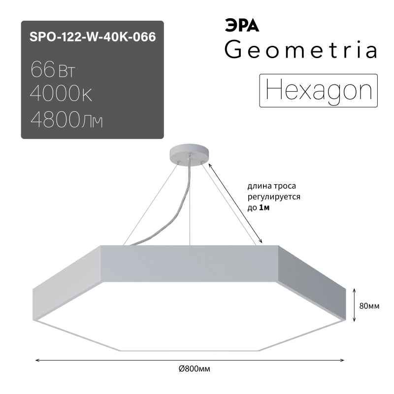   Geometria  Hexagon SPO-122-W-40K-066 66 4000 4800 IP40 800*800*80  