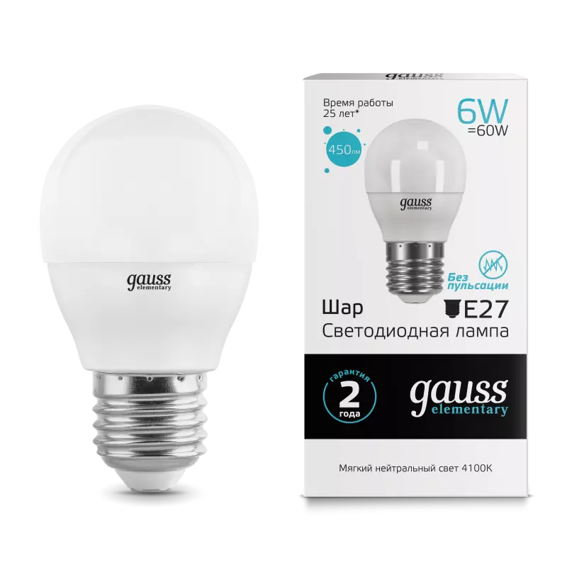  Gauss Elementary LED  6W E27 4100K