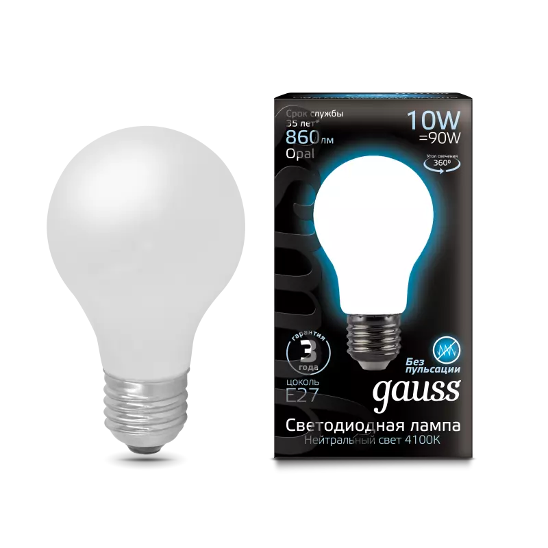  Gauss LED Filament A60 OPAL E27 10W 4100 1/10/40