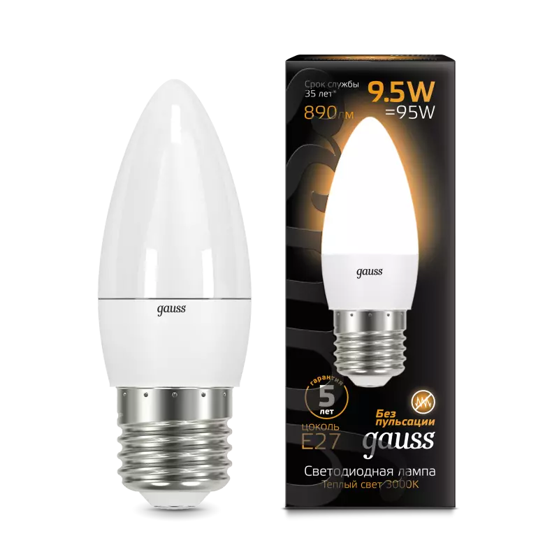  Gauss LED Candle E27 9.5W 3000 1/10/50