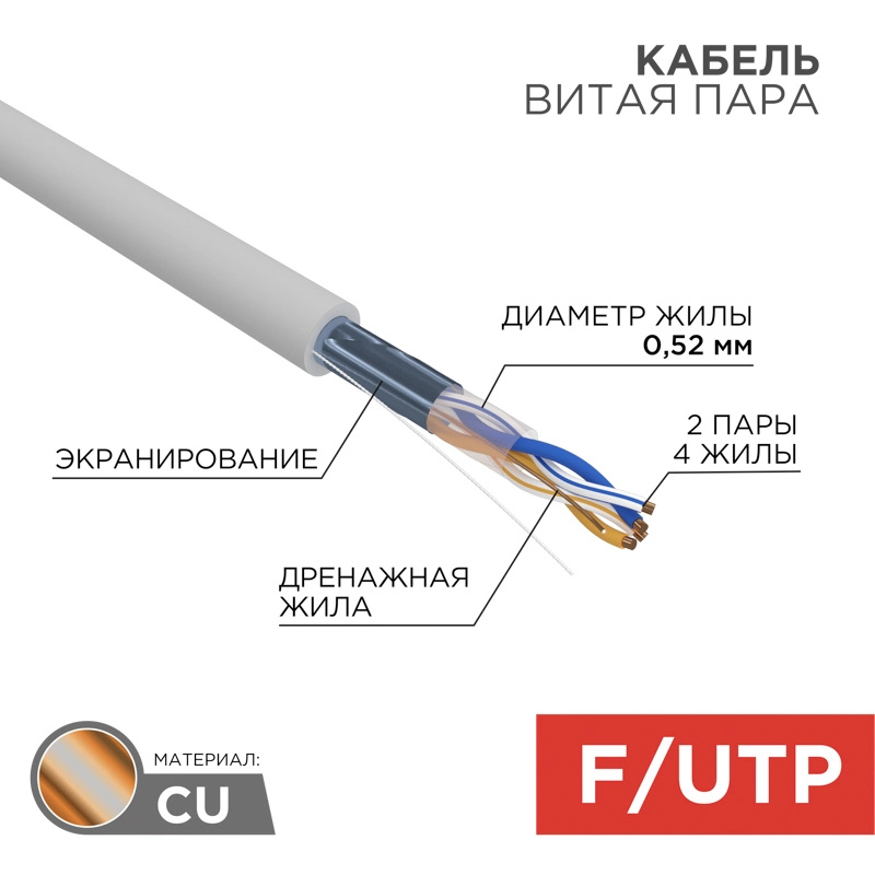    F/UTP, CAT 5e, ZH ()-HF, 220,52 , 24AWG, INDOOR, SOLID, , 305  REXANT PRO