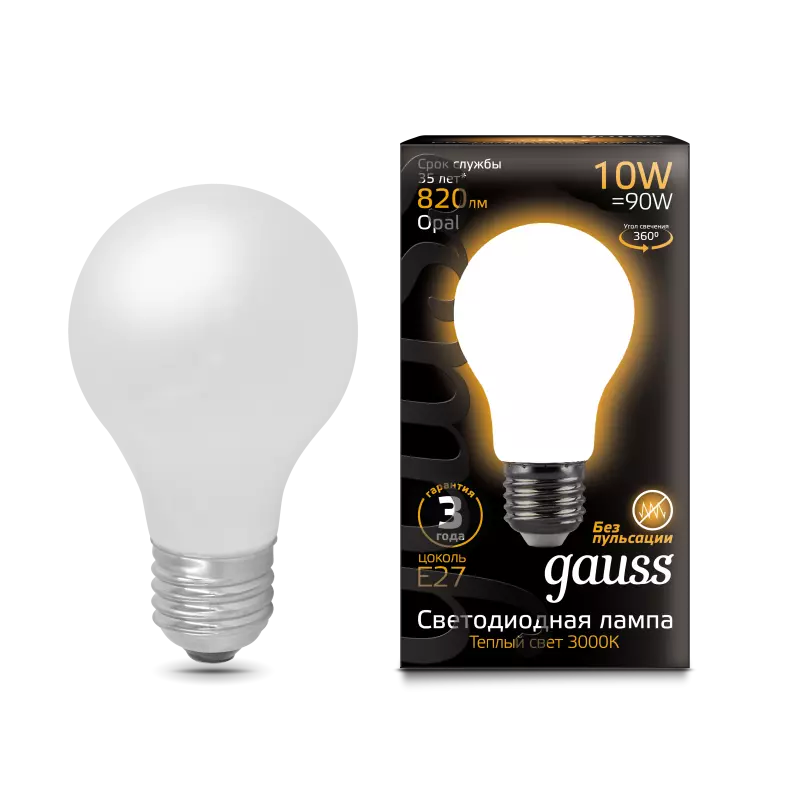  Gauss LED Filament A60 OPAL E27 10W 2700 1/10/40