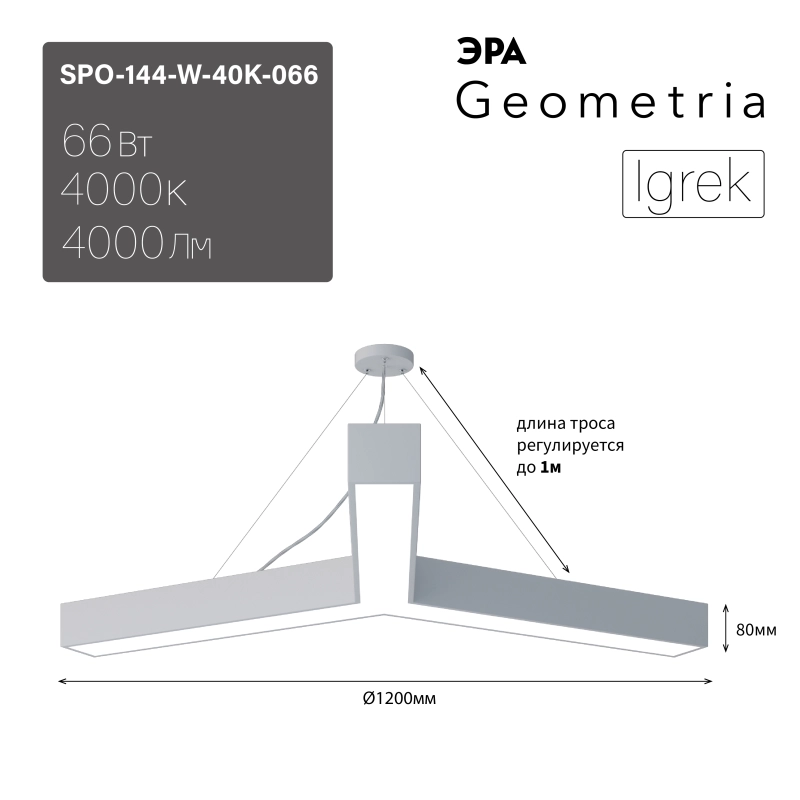    Geometria Igrek SPO-144-W-40K-066 66 4000 4000 IP40 1200*1200*80  