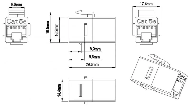 Hyperline CA2-KJ-C5E-BK   (coupler), RJ-45(8P8C)  Keystone Jack,  5e, 