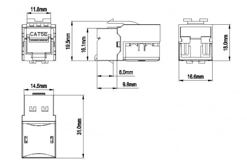 Hyperline KJ9-8P8C-C5e-90-GN  Keystone Jack RJ-45(8P8C),  5e, 