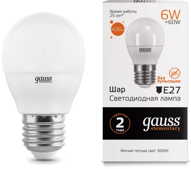  Gauss LED Elementary  6W E27 2700K