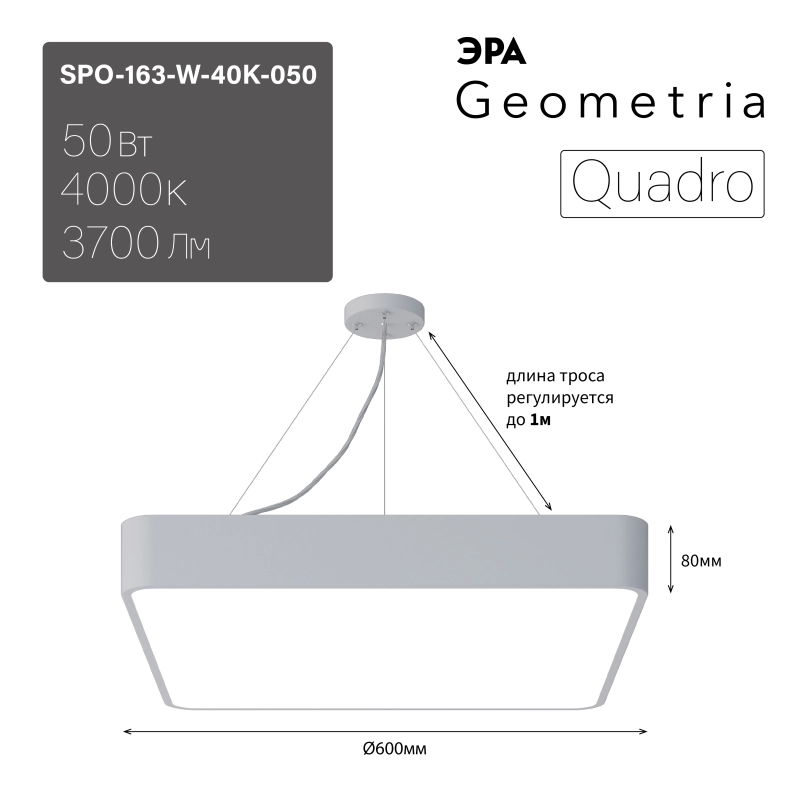   Geometria  Quadro SPO-163-W-40K-050 50 4000 3700 IP40 600*600*80  